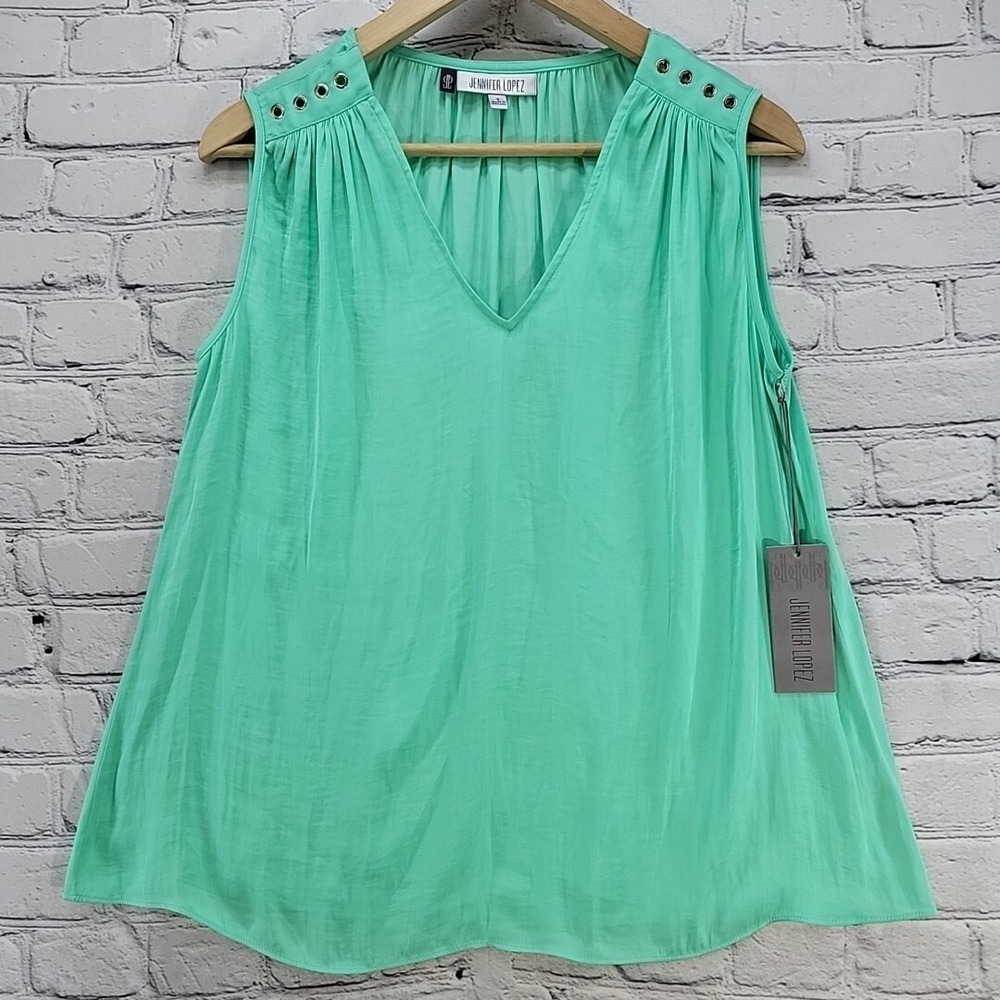 Jennifer Lopez Sleeveless Top Womens S Western Mint Green‎ Long V-Neck Tank NWT
